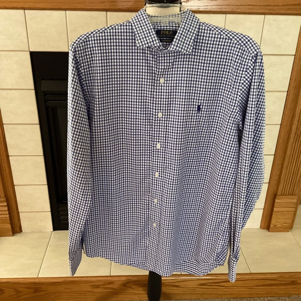 Polo Ralph Lauren Performance Blue/White Check Long Sleeve Men’s Shirt, …